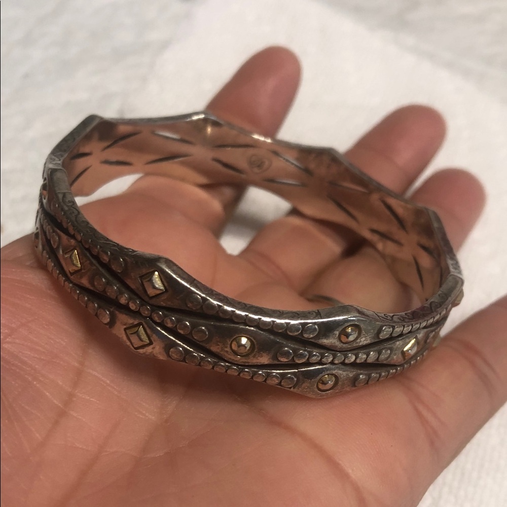 Brighton Two-Tone Silver and Gold Decorative Bangle Bracelet